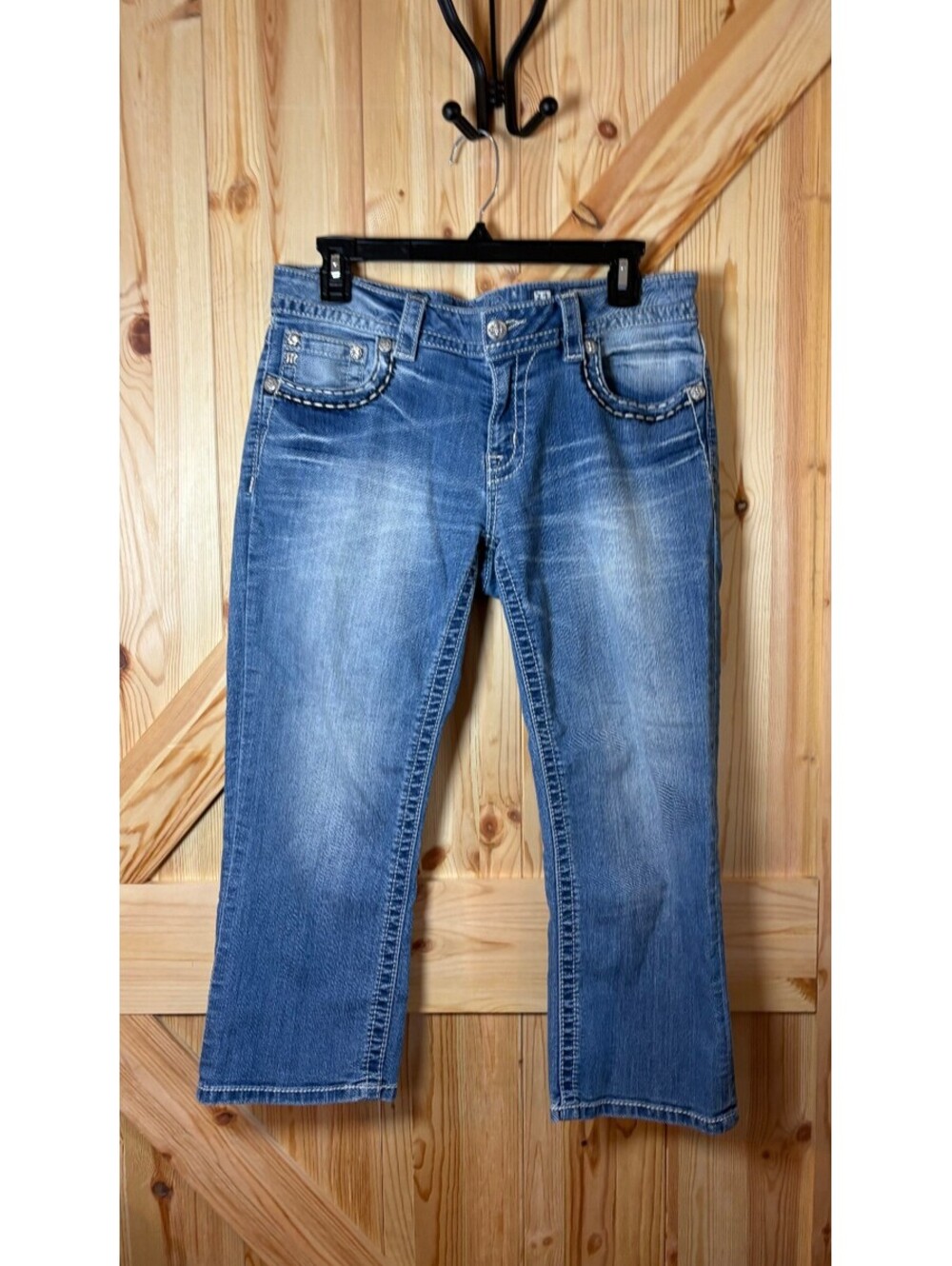 Miss Me Women's Embellished Blue Denim Jeans Capri Size 31